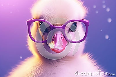 Duckling in Glasses: AI-generated Photo Stock Photo