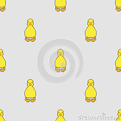 Duckling Pixel art Pattern seamless . little duck 8 bit Background. pixelated Vector texture Vector Illustration