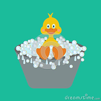 Duckling takes a bath Vector Illustration