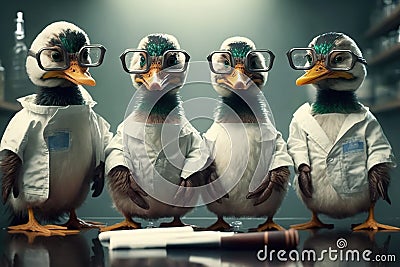 Ducks as scientists experiment created with Generative AI technology Stock Photo