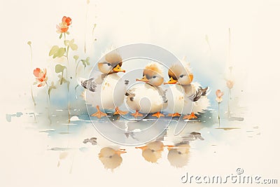 ducks with fluffy feathers to fend off the cold Stock Photo