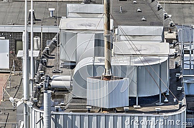 Roof with airco machinery Stock Photo