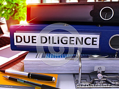 Due Diligence on Blue Office Folder. Toned Image. 3D. Stock Photo