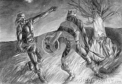 Duel at the Night Fire Stock Photo