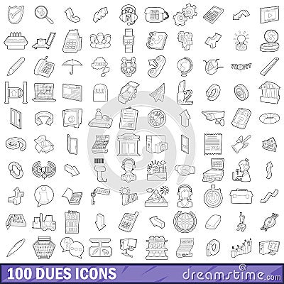 100 dues icons set, outline style Vector Illustration