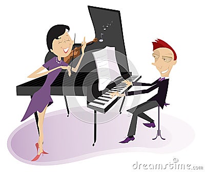 Couple musicians play music on violin and piano isolated illustration Vector Illustration