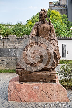 Dufu chinese poet statue in HuanHuaXi public park Editorial Stock Photo