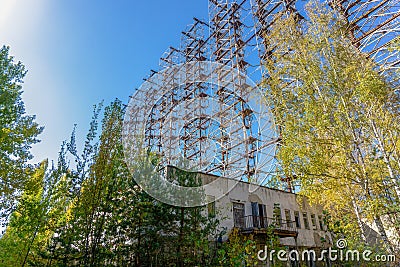 Duga - Soviet over-the-horizon radar system or the Russian Woodpecker. The Steel Giant Near Chernobyl. Stock Photo