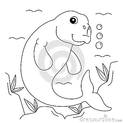 Dugong Animal Coloring Page for Kids Vector Illustration