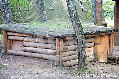 Dugout in the guerrilla group, the USSR Model Military equipment Editorial Stock Photo