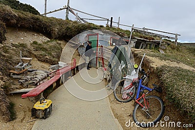 The dugout of miner at a gold mine on the edge of the Earth. Editorial Stock Photo