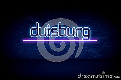 Duisburg - blue neon announcement signboard Stock Photo