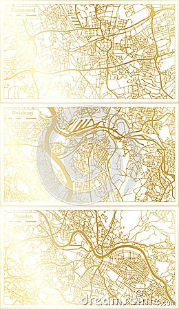 Duisburg, Dresden and Dortmund Germany City Map Set Stock Photo