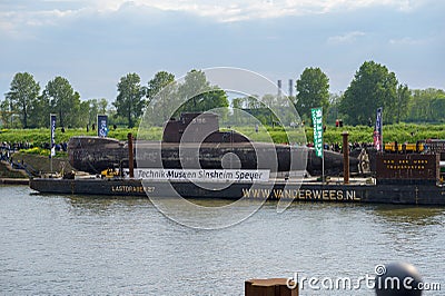 DUISBURG. GERMANY - MAY 12, 2023: U17, former German Navy submarine on a pontoon Editorial Stock Photo