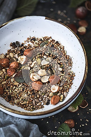 Dukkah Spices with Hazelnuts Stock Photo