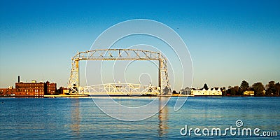 Duluth Minnesota aerial lift bridge in late afternoon from harbor Stock Photo