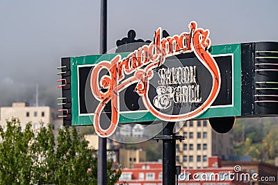 Sign for Grandma`s Saloon and Grill, an iconic and famous chain of restaurants in the Canal Editorial Stock Photo