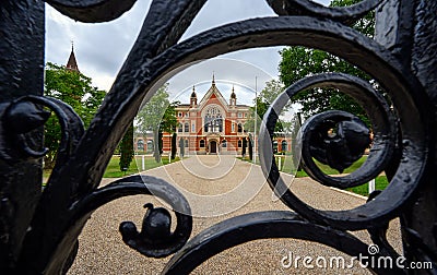 Dulwich College boys school. View through the gate of the Great Hall Editorial Stock Photo