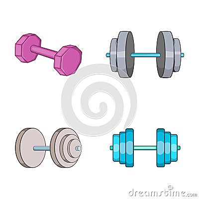 Dumb bells icon set, cartoon style Vector Illustration