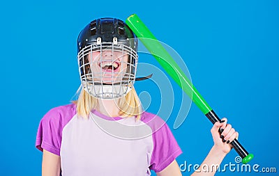 Dumb idea concept. Girl just want have fun. Play game for fun. Woman having fun during baseball game. Girl pretty blonde Stock Photo