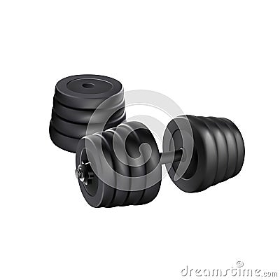 Dumbbell adjustable disc isolated vector. realistic fitness weight equipment. Scalable editable illustration. Gym and body Cartoon Illustration