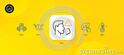 Dumbbell, Cough and Thermometer minimal line icons. For web application, printing. Vector Vector Illustration