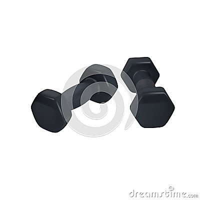 Dumbbell pair set. Fitness weight equipment. Scalable vector realistic illustration. Gym and body building black weights exercise Cartoon Illustration