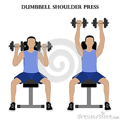 Dumbbell shoulder press exercise strength workout vector illustration Vector Illustration
