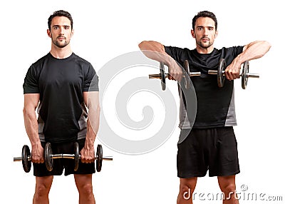 Dumbbell Upright Row Stock Photo