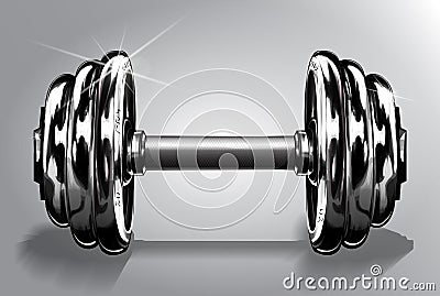 Dumbbell vector illustration on white with disc weight. Sport equipment for power lifting and fitness training. Vector Illustration