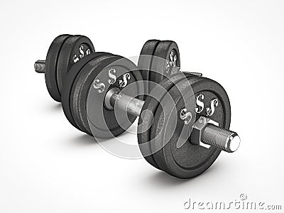 Dumbbell weights with money sign Stock Photo