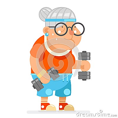 Dumbbells Exercises Fitness Adult Healthy Activities Old Age woman Character Cartoon Flat Design Vector illustration Vector Illustration
