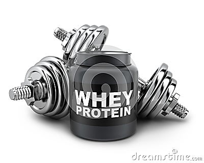 Dumbbells and whey protein Stock Photo