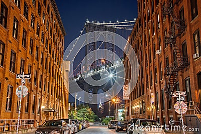 Dumbo Brooklyn Manhattan Bridge Stonehenge, Night Time Editorial Stock Photo