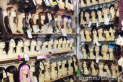 Dummies heads with hair style in shop Stock Photo