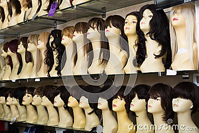 Dummies heads with hair style in shop Stock Photo