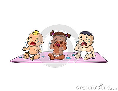 Three babies crying Vector Illustration