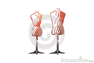 Dummy, sewing, fabric, textile, clothing concept. Hand drawn isolated vector. Vector Illustration