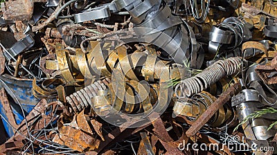 Dump of rusty metal, metal structures and scrap metal texture. Concept non-ferrous scrap metal processing ecology and Stock Photo