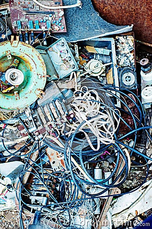 Dump of scrap metal and raw electrical circuits Stock Photo