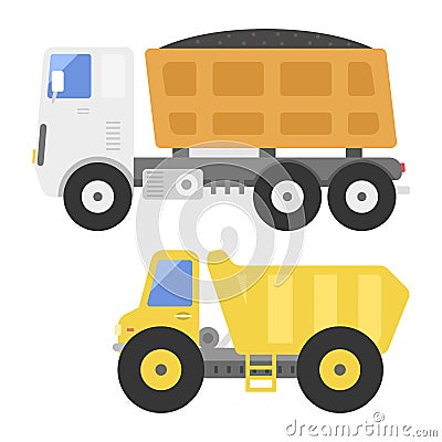 Dump truck construction delivery truck transportation vehicle mover road machine equipment vector. Vector Illustration