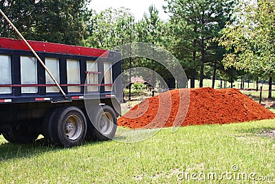 Dump Truck and Dirt Pile Stock Photo