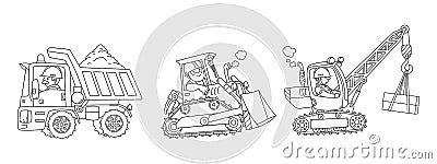 Heavy construction machinery. Cars with drivers Vector Illustration