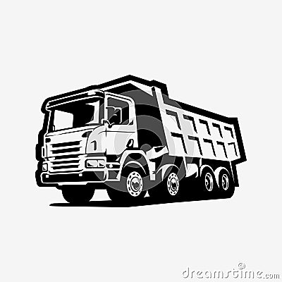 Dump Truck Silhouette Monochrome Vector Art Isolated. Tipper Truck Vector Art Illustration Vector Illustration
