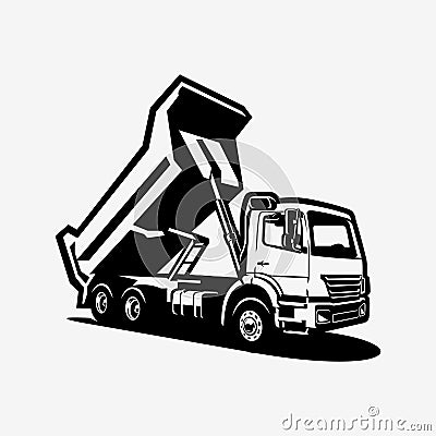 Dump Truck Silhouette Vector Art Isolated. Tipper Truck Monochrome Vector Art Design Vector Illustration