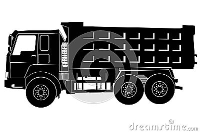 Dump truck vector silhouette on white background Vector Illustration