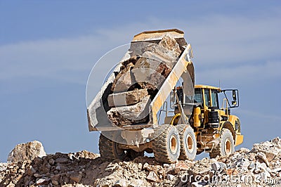 Dump truck at work Stock Photo