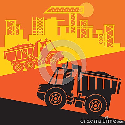 Dump trucks, Construction power machinery Vector Illustration