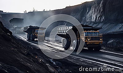 Dump Trucks on a Dusty Path Stock Photo