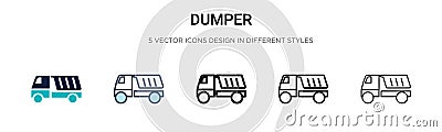 Dumper icon in filled, thin line, outline and stroke style. Vector illustration of two colored and black dumper vector icons Vector Illustration